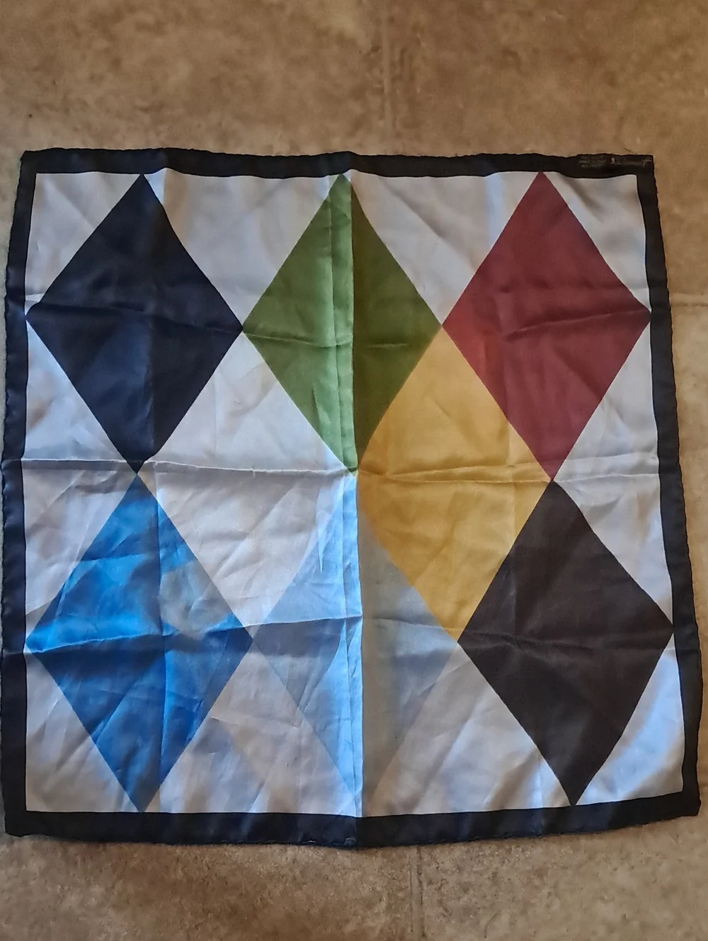 Vintage Dumont Colorblock Diamond Silk Scarf Multicolor Pocket Square Scarf